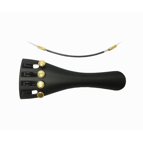 Wittner Ultralight Violin Tailpiece 4/4 with Gold Adjusters, Black Composite Material, 4 String Adjusters, Gilded Screws, Nylon Tailgut