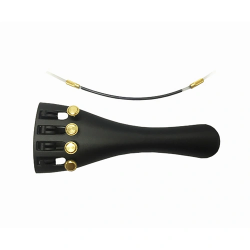 Wittner Ultralight Violin Tailpiece with Gold Adjusters - 4/4, Black, High-tech Composite, 4 String Adjusters, Gilded Screws, Nylon Tailgut