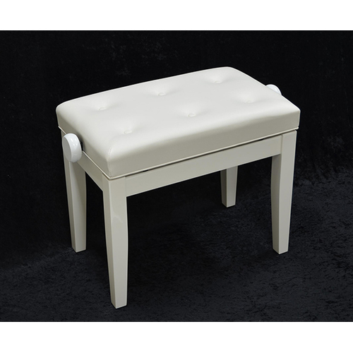 Adjustable Piano Bench w/ Buttoned Seat - White
