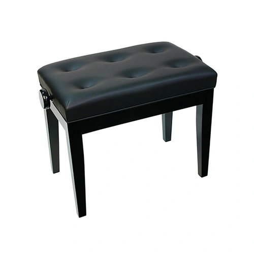 Linley Adjustable Piano Bench with Buttoned Seat, Black Gloss Finish, Leatherette Upholstery, Height 46-56cm, Easy Assembly, 56cm x 35cm Seat