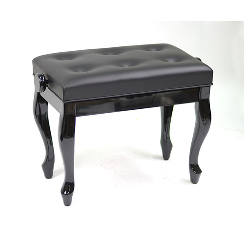 Adjustable Piano Bench w/ Buttoned Seat and Cabriolet Legs - Black