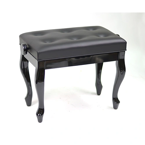 Linley Adjustable Piano Bench with Buttoned Black Leatherette Seat and Cabriolet Legs