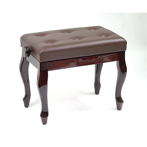 Linley Adjustable Piano Bench with Dark Brown Buttoned Seat and Cabriolet Legs - Mahogany Finish