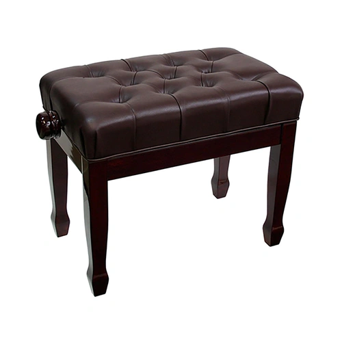 Linley Adjustable Piano Bench with Buttoned Seat - Mahogany Finish, Padded Edge, Height Adjustable 47-57cm, Dark Brown Leatherette