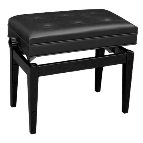 Linley Adjustable Piano Bench with Compartment - Black Gloss Finish, Leatherette Padding, Height 47-57cm, 56cm x 34cm Seat Dimensions