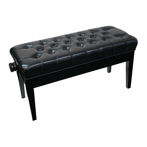 Linley Mono Adjustable Duet Piano Bench - Black Leatherette, Extra Long, Height 46-54cm, Gloss Finish, Easy Assembly