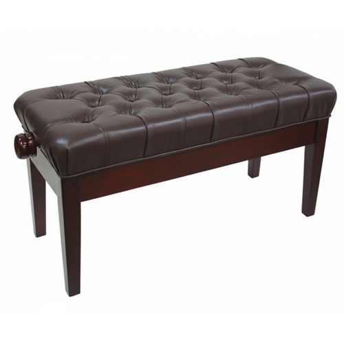 Linley Mono Adjustable Duet Piano Bench - Mahogany Finish, Leatherette Upholstery, Height Adjustable 46-54cm, Extra Long for Two Players