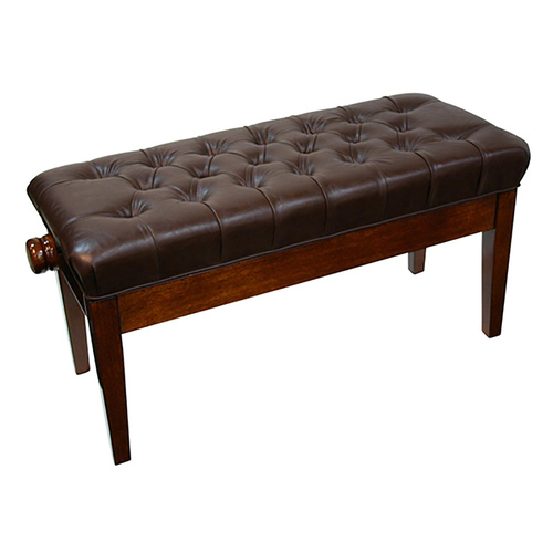 Linley Mono Adjustable Duet Piano Bench - Walnut Finish, Leatherette Upholstery, Extra Long, Adjustable Height 46-54cm, Sturdy Design