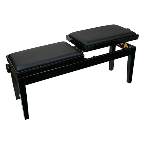Linley Dual Adjustable Duet Piano Bench - Black Gloss Finish, Leatherette Padding, Adjustable Height 47-56cm, Dual Seat Design for Two Players