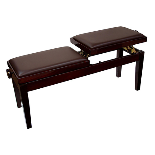 Linley Dual Adjustable Duet Piano Bench - Mahogany, Leatherette, 47-56cm Height, Dual Seat Design, Sturdy, Easy to Assemble