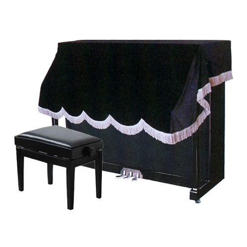 Half Cover for Upright Piano - Black Synthetic Velour with Tasseled Edge, 196 x 140cm