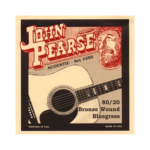 John Pearse 250LM 80/20 Bronze Bluegrass Acoustic Guitar Strings 12-56, Gauges .012 to .056, Hexagonal core, Uncoated, Medium and light gauge mix