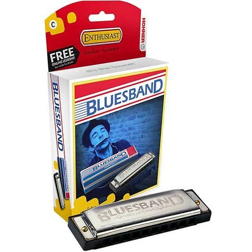 Hohner Blues Band Harmonica in Key of C - 10 Holes, Diatonic, Brass Reeds, ABS Comb, Stainless Steel Cover Plates, 3 Octaves, 10cm Length