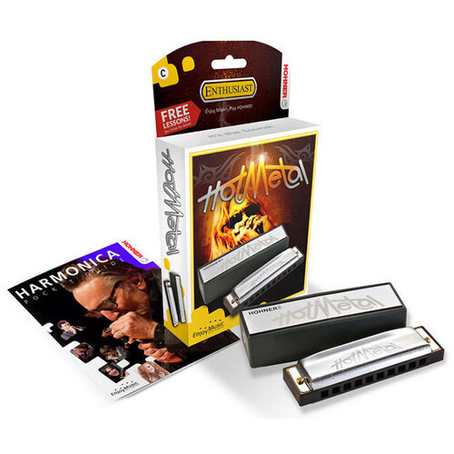Hohner Enthusiast Series Hot Metal Harmonica in Key of F, 10 Holes, Diatonic, Brass Reed Plates, Durable ABS Comb, 3 Octaves, 10.5cm Length