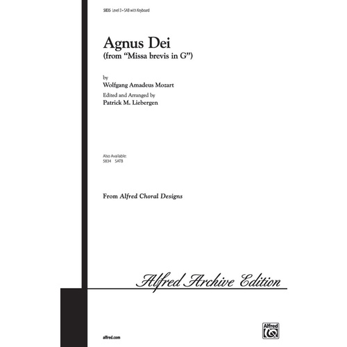 Agnus Dei From Missa Brevis In G SAB Arr Lieberg