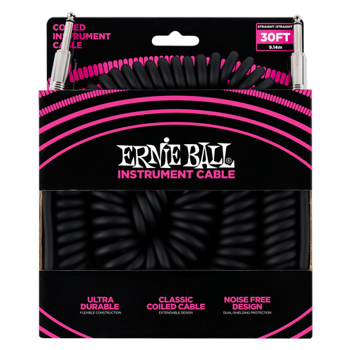 Ernie Ball 6044 Ultraflex 30ft (10m) Black Coiled Instrument Cable Straight