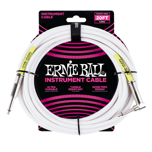 Ernie Ball 6047 Ultraflex 20ft (6m) White Instrument Cable Straight / Angle Lead