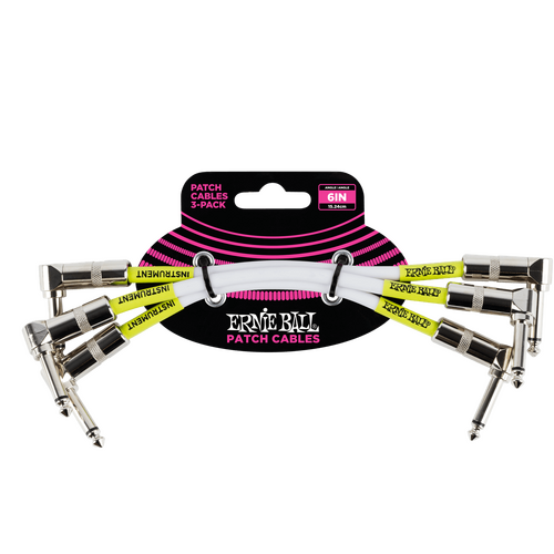 Ernie Ball Angle Patch Cable 3 Pack, White, 15cm Length