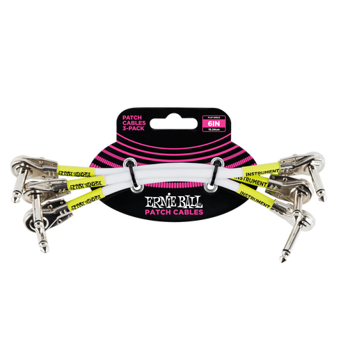 Ernie Ball Flat Angle Patch Cable 3 Pack, White, 15cm Length