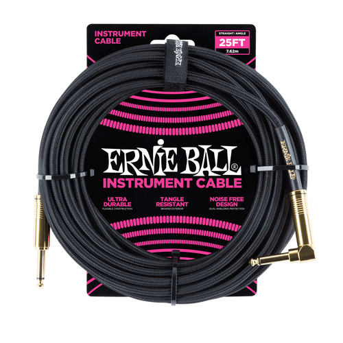 Ernie Ball 7.5 Meter BraidedStraight / Angle Instrument Cable, Black