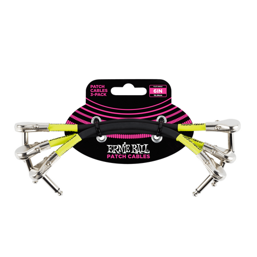 Ernie Ball Flat Angle Patch Cable 3 Pack, Black, 15 cm Length