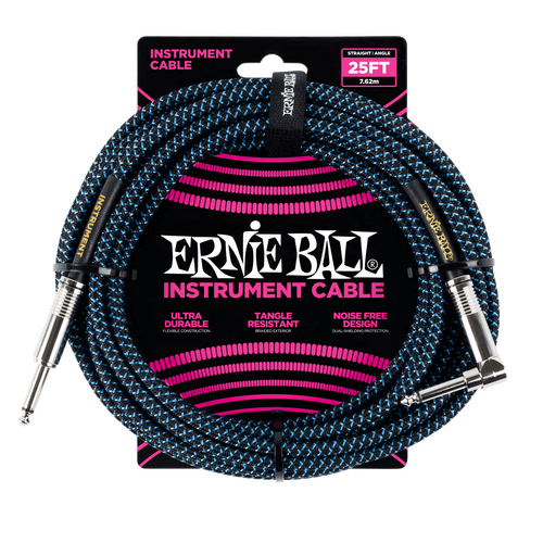 Ernie Ball 7.5 Meter Braided Straight / Angle Instrument Cable, Black / Blue