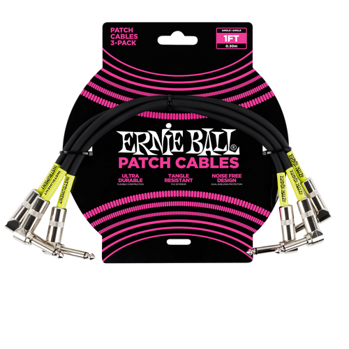 Ernie Ball 30 cm Angle / Angle Patch Cable 3 Pack, Black