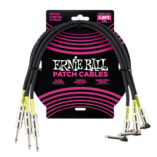 Ernie Ball 45 cm Feet Straight / Angle Patch Cable 3 Pack, Black