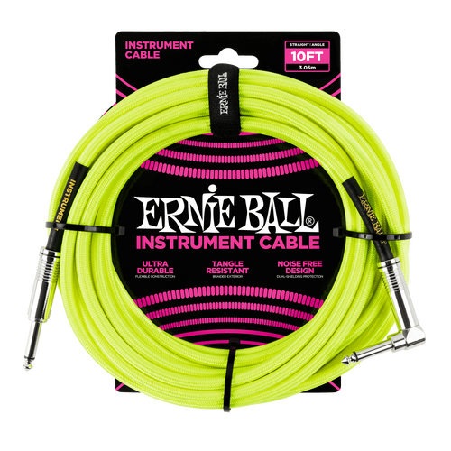 Ernie Ball 3 Meters Braided Straight / Angle Inst Cable, Neon Yellow
