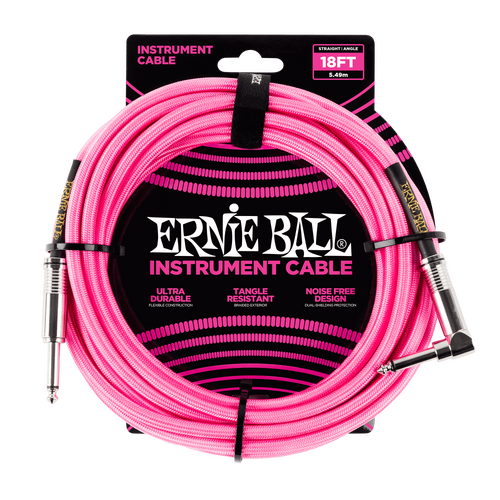 Ernie Ball 5.5 Meters Braided Straight / Angle Inst Cable, Neon Pink