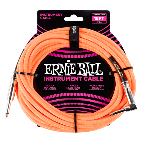 Ernie Ball 5.5 MetersBraided Straight / Angle Inst Cable, Neon Orange