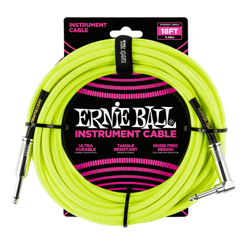 Ernie Ball 5.5 Meters Braided Straight / Angle Inst Cable, Neon Yellow