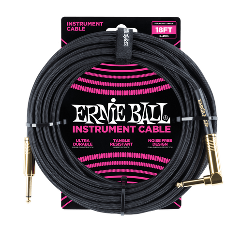 Ernie Ball 5.5 Meters Braided Straight / Angle Inst Cable, Black