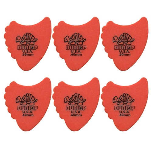 6 x Jim Dunlop Tortex Fins 0.60mm Orange Guitar Picks 414R Free Shipping