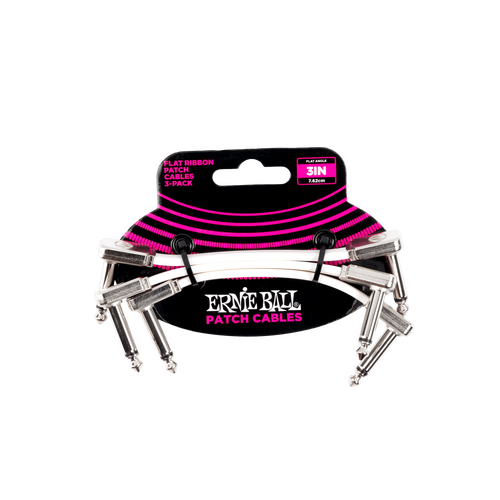 Ernie Ball 3” White Flat Ribbon Patch Cable 3-Pack