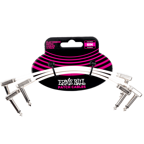 Ernie Ball 6” White Flat Ribbon Patch Cable 3-Pack