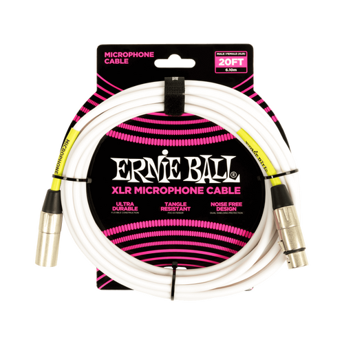 Ernie Ball 20ft Male Female XLR Microphone Cable White