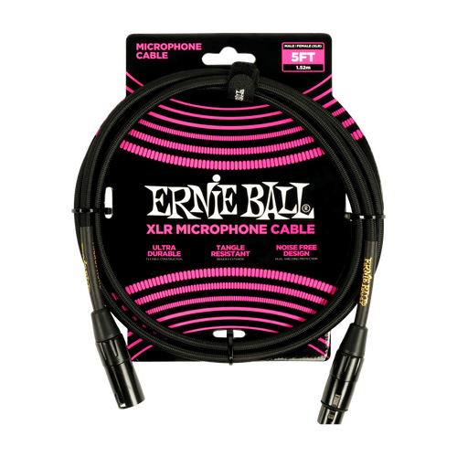 Ernie Ball 5ft Braided Male Female XLR Microphone Cable Black
