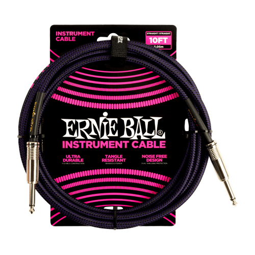 Ernie Ball 10ft Braided Straight Straight Instrument Cable Purple Black