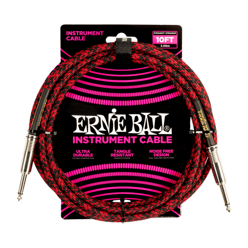 Ernie Ball 10ft Braided Straight Straight Instrument Cable Red Black