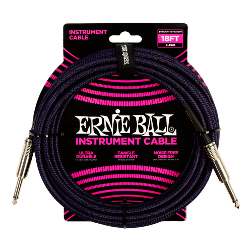 Ernie Ball 18ft Braided Straight Straight Instrument Cable Purple Black