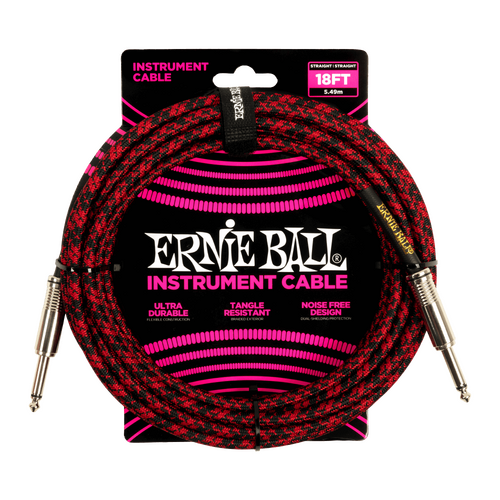 Ernie Ball 18ft Braided Straight Straight Instrument Cable Red Black