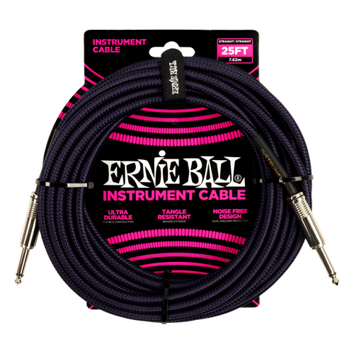 Ernie Ball 25ft Braided Straight Straight Instrument Cable Purple Black