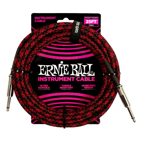 Ernie Ball 25ft Braided Straight Straight Instrument Cable Red Black