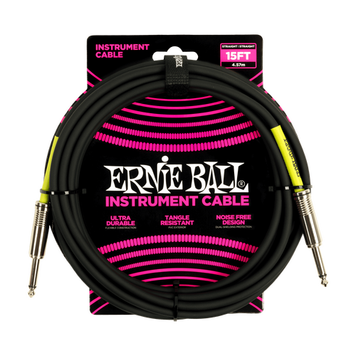 Ernie Ball 15ft PVC Straight Straight Instrument Cable Black