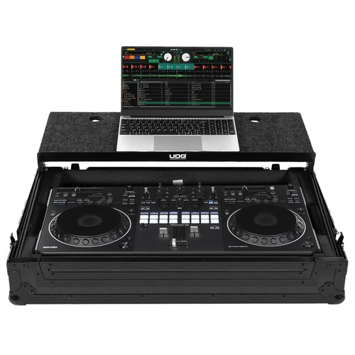 UDG Ultimate Flight Case for Pioneer DDJ-REV5 with Laptop Shelf, Black, 9mm Plywood, Heavy-Duty Handles, EVA Foam Padding, Dimensions: 84.4x51.5x24.3