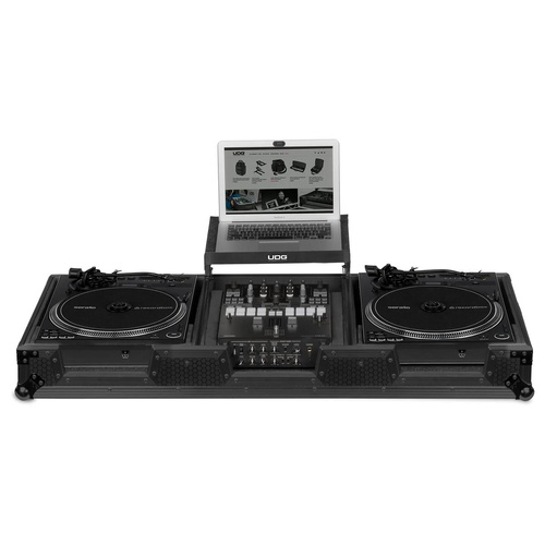 UDG Ultimate Flight Case Set for Pioneer PLX-CRSS12 & 10"/12" Mixer with Laptop Shelf and Wheels, Black
