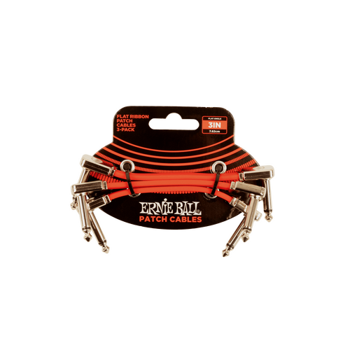 Ernie Ball 3” Flat Ribbon Patch Cable Red 3-Pack