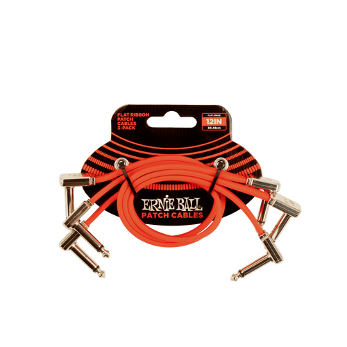 Ernie Ball 12” Flat Ribbon Patch Cable Red 3-Pack