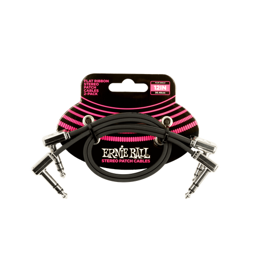 Ernie Ball 12” Flat Ribbon Stereo Patch Cable Black 2-Pack